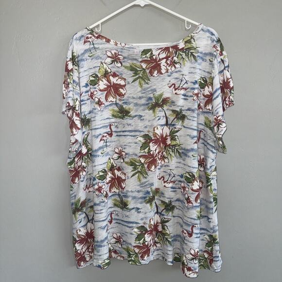 Fresh Produce T-Shirt White Floral Flamingo Print Tropical Vacation Tee Size 3X - Picture 4 of 6